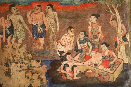 Northern Thai temple Wall muralのeditorial素材