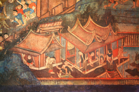 Northern Thai temple Wall muralのeditorial素材
