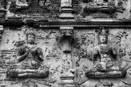 Black and white  Photography : Historical attractions and historic sites in Thailand / âWat ched yodâ Historic sites in Chiang Mai ,Thailand's major northern provincesの写真素材