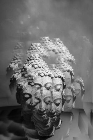 Ancient Buddha head : Black and White Fine Art Photographyの写真素材