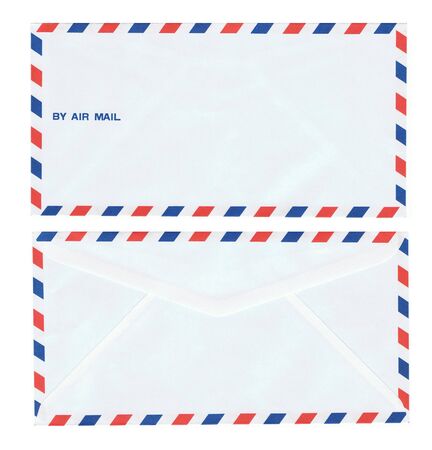 Envelopes international air mail / Real old style red blue envelopes: front and backの写真素材