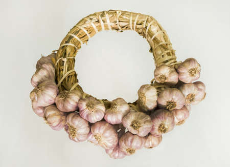 White garlic blubs cut out . Bunch of garlic blubs isolated whiteの写真素材