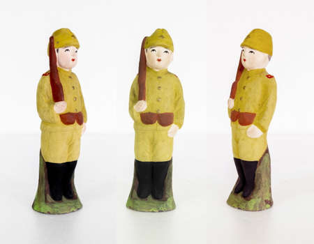 Soldier doll , Japanese antique soldier clay dolls cut outの写真素材