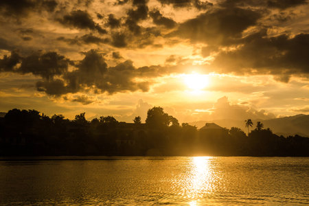 beautiful sunset on the riverの写真素材