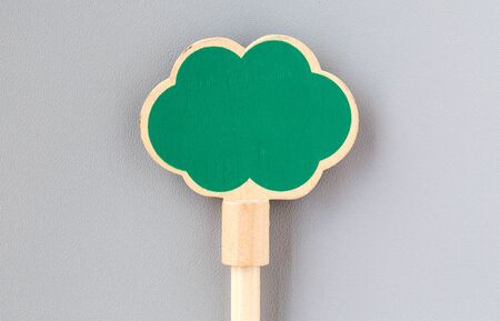 Wooden sign board on leather backgroundの写真素材