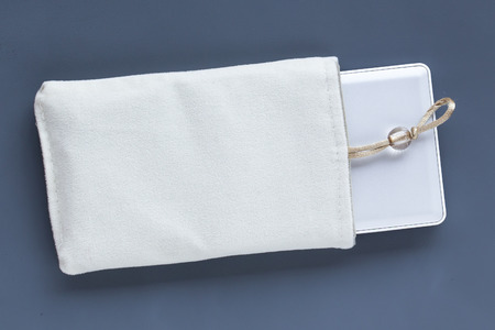 Velvet bag, pouch for external hard disk.の写真素材