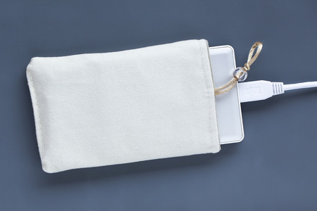 Velvet bag, pouch for external hard disk.の写真素材