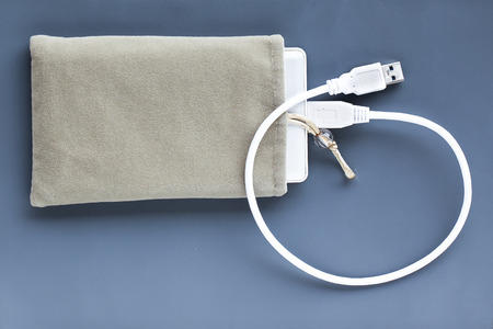Velvet bag, pouch for external hard disk.の写真素材