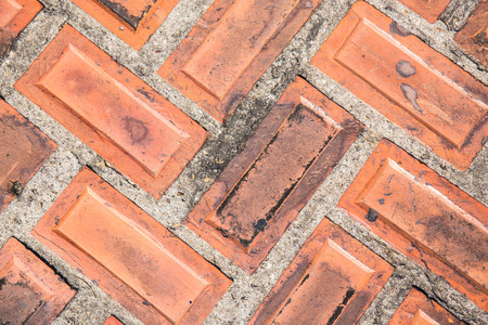 Texture of walkway, red bricks walkway in garden, vintage toneの写真素材