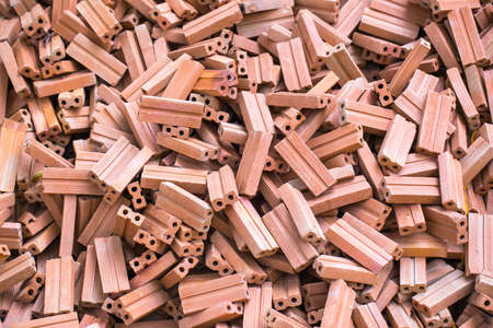 pile of red bricks for built the houseの写真素材