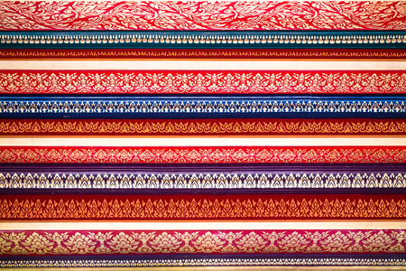 Traditional Thai style painting interiors art on temple wall at Wat Pak Nam BangkokThailandの写真素材