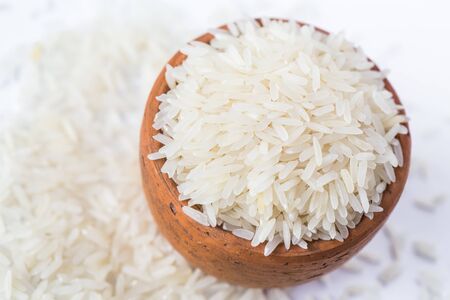 grain rice on white backgroundの写真素材