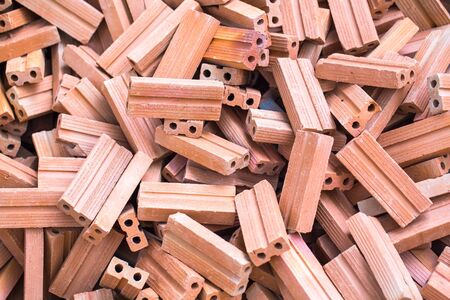 pile of red bricks for built the houseの写真素材