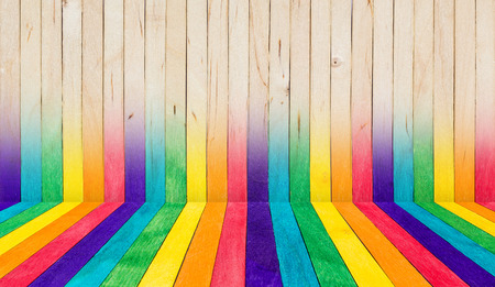 colorful wooden wall texture with wooden floor inside and interiorの写真素材