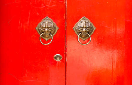 Closeup wooden red door background, modern styleの写真素材