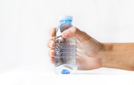 Water bottle with Hand on white Background