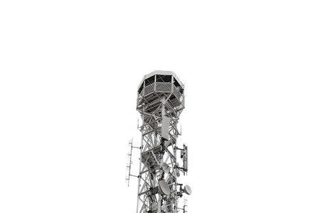close-up of telecommunications tower on white backgroundの写真素材