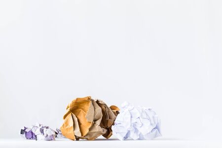crumpled paper on white background, office concept with copy space