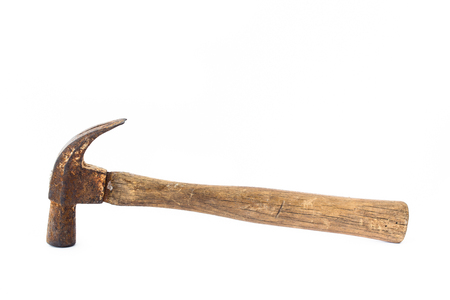 Old and rusty hammer isolated on a white backgroundの写真素材