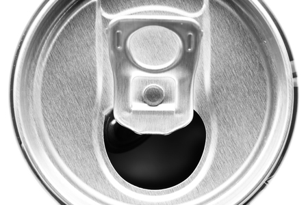 Close- up of top view Aluminum used can recycle isolated on white backgroundの写真素材