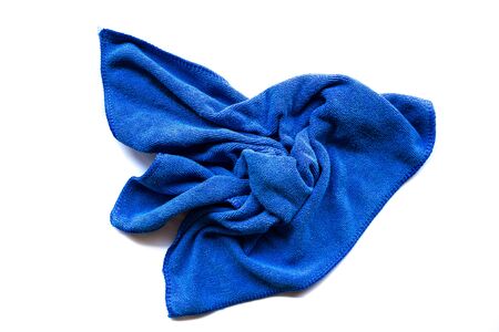 Abstract blue microfiber cleaning cloth on white. Background copy space for add text or art work design.の写真素材