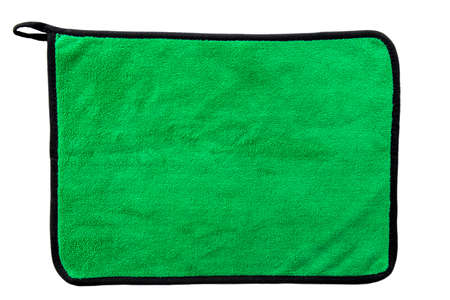 green microfiber cleaning cloth on white background. (free space for text)の写真素材