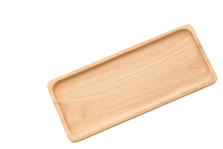 Empty sushi tray board with chopsticks on white background. Top view of plank wood for graphic stand product, interior design or montage display your product.の写真素材