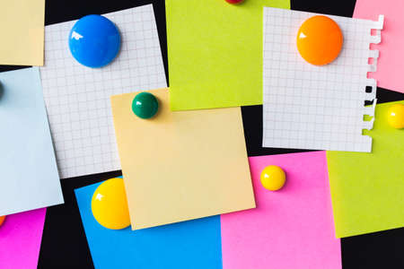 Abstract paper note on empty Blank chalkboard magnet. blank  sticker note empty space for add text or graphic design. Education conceptsの写真素材