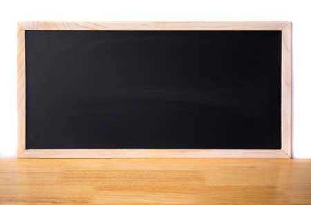 Wooden plank table for graphic stand product, interior design or montage display your product with blank texture blackboard with chalk for background. education concept.の写真素材