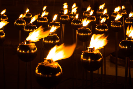 candle in glass lantern at the night. Buddha Makha Bucha Day with candle light for pray buddhists.の写真素材