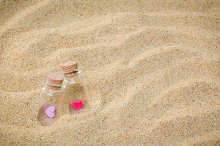 Summer style with empty sea sand background for add text. Backdrop love valentine concept.の写真素材