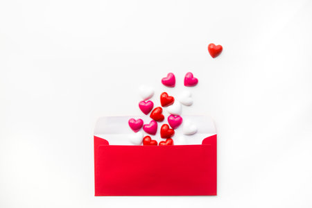 Abstract valentine 's day, Red envelope packed with hearts on background for graphic design or add text message. Love concept.の写真素材