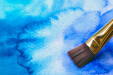 Abstract Hand painted Watercolor Colorful wet texture background with paint brushes on paper. picture for creative wallpaper or design art work. Pastel colors toneの写真素材