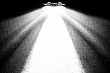 LED black flashlight for background. abstract spotlight on white texture. picture backdrop for add showcase premium product or add text message.の写真素材
