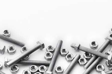 Nuts / Bolts / Screws closeup on white background
