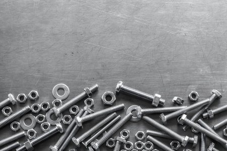 Nuts / Bolts / Screws closeup on white backgroundの写真素材