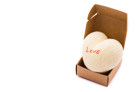 Brown cardboard box with heart beat on white background special for gift. picture used design. valentine for background.の写真素材