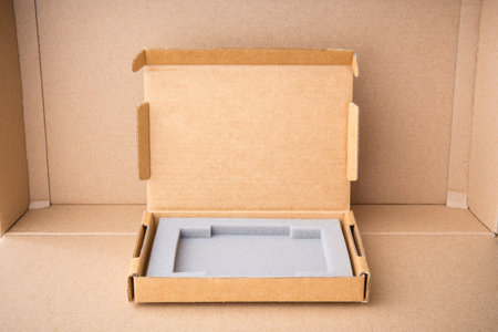 Abstract inside open cardboard packaging box for background or add text message, backdrop design product on website.の写真素材