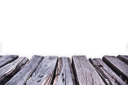 Abstract Natural wood table texture isolated on white background : Top view of plank wood for graphic stand product, interior design or montage display your productの写真素材