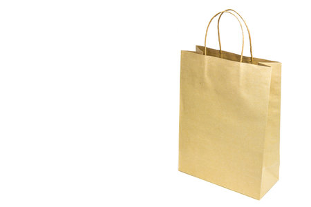 close-up Brown paper bag isolated on white backgroundの写真素材