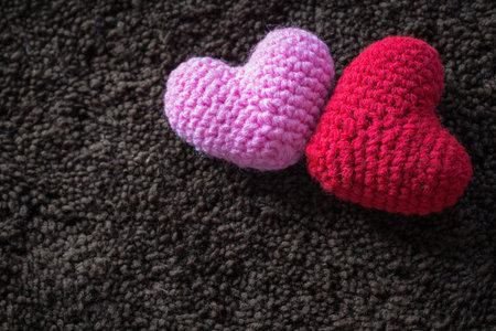 vintage soft tone of abstract Red and Pink Heart Knitting for valentine 's day. Love concept.の写真素材