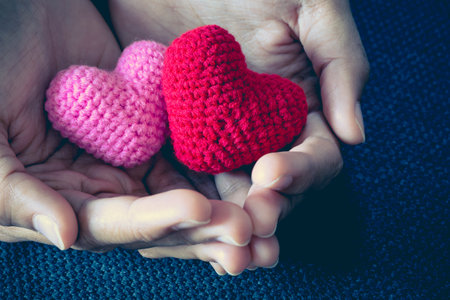 vintage soft tone of abstract Red and Pink Heart Knitting for valentine 's day. Love concept.の写真素材
