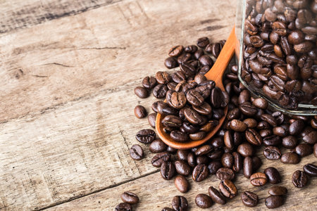 roasted coffee beans for background. Picture copy space for add text.の写真素材