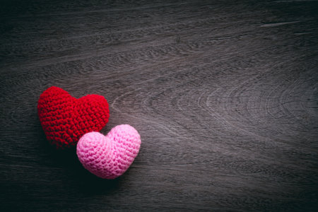 vintage soft tone of abstract Red and Pink Heart Knitting for valentine 's day. Love concept.の写真素材
