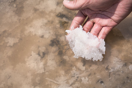 salt piles in the Saline from Samutsakorn, Thailandの写真素材