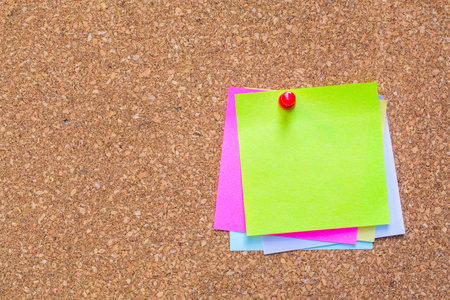 abstract paper note pin on cork board. cork board with blank notes. sticker noteの写真素材