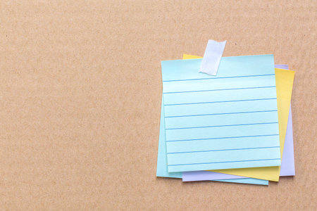 abstract paper note pin on cork board. cork board with blank notes. sticker noteの写真素材