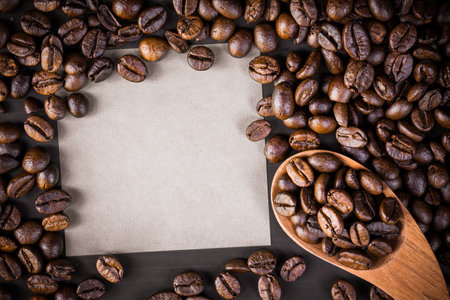 roasted coffee beans for background. Picture copy space for add text.の写真素材