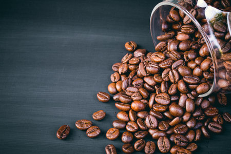 roasted coffee beans for background. Picture copy space for add text.の写真素材