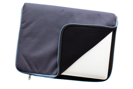 Canvas Polyester texture synthetical textile laptop bag on white background.の写真素材